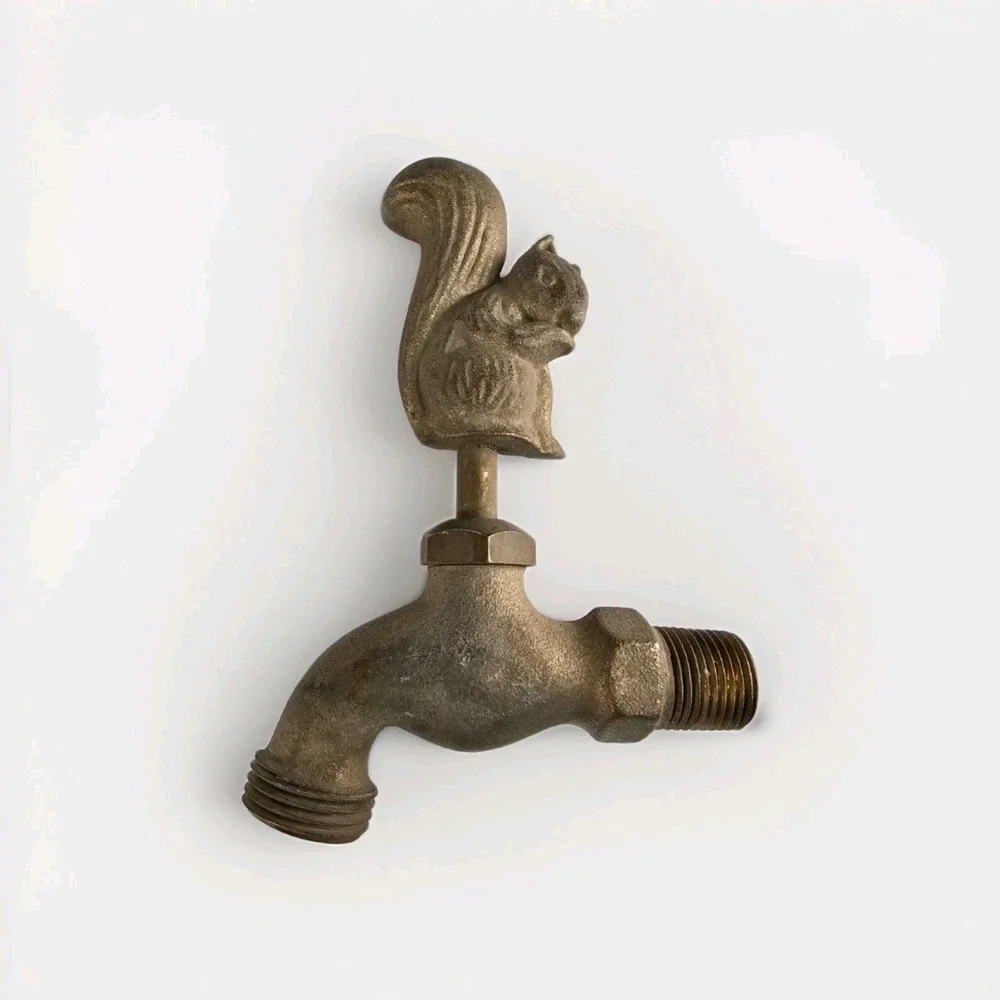 Vintage Brass Garden Hose Faucet Spigot with Squirrel Handle Non Rust Solid